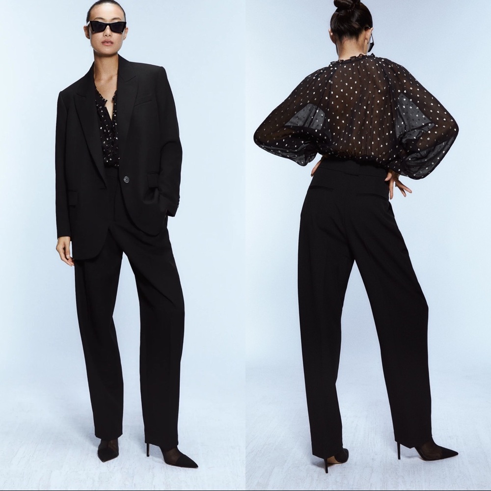 Zara NWT Darted Black Trousers High Waisted